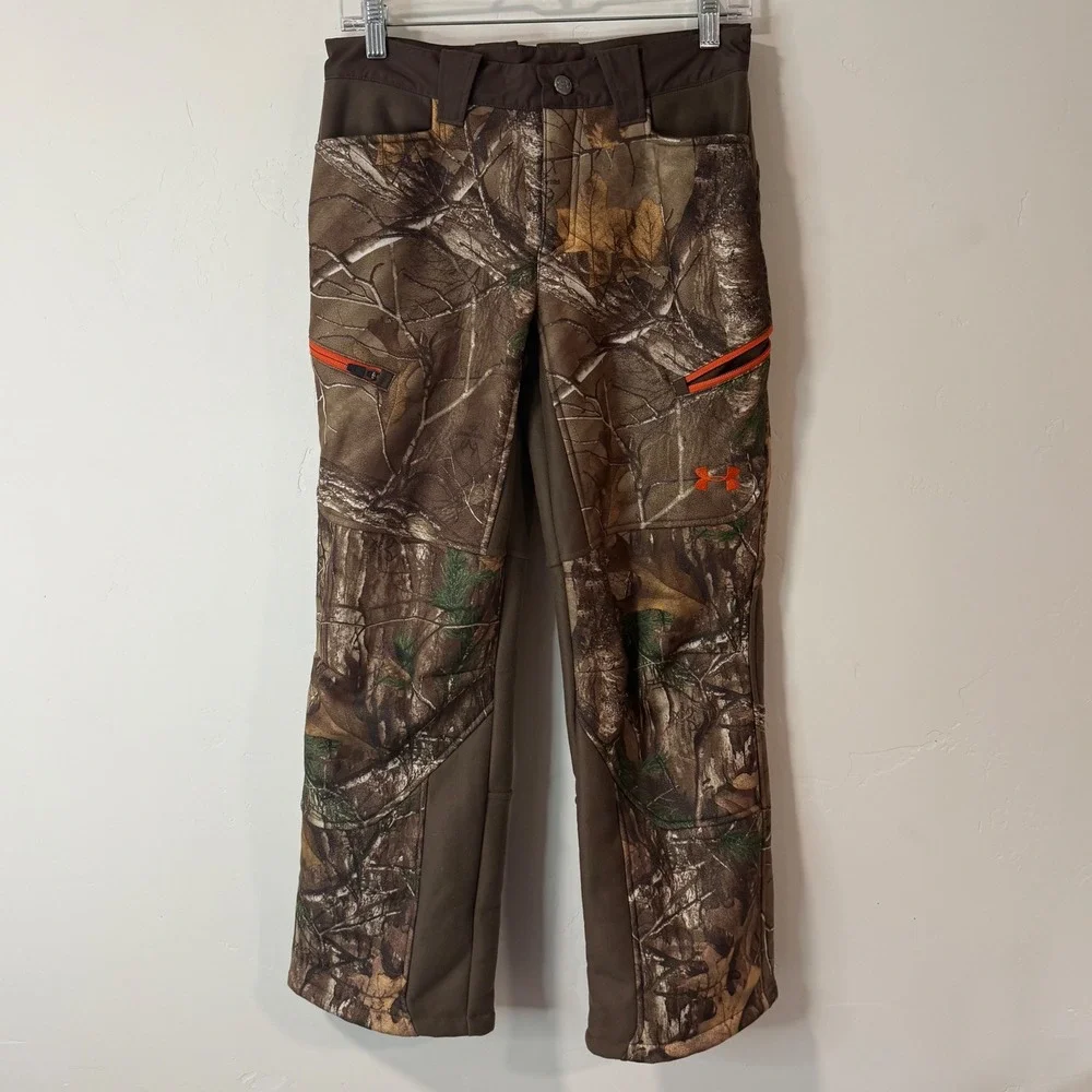Under Armour Kids Youth Hunting Pants YLG Brown Tan Camo Storm Fleece